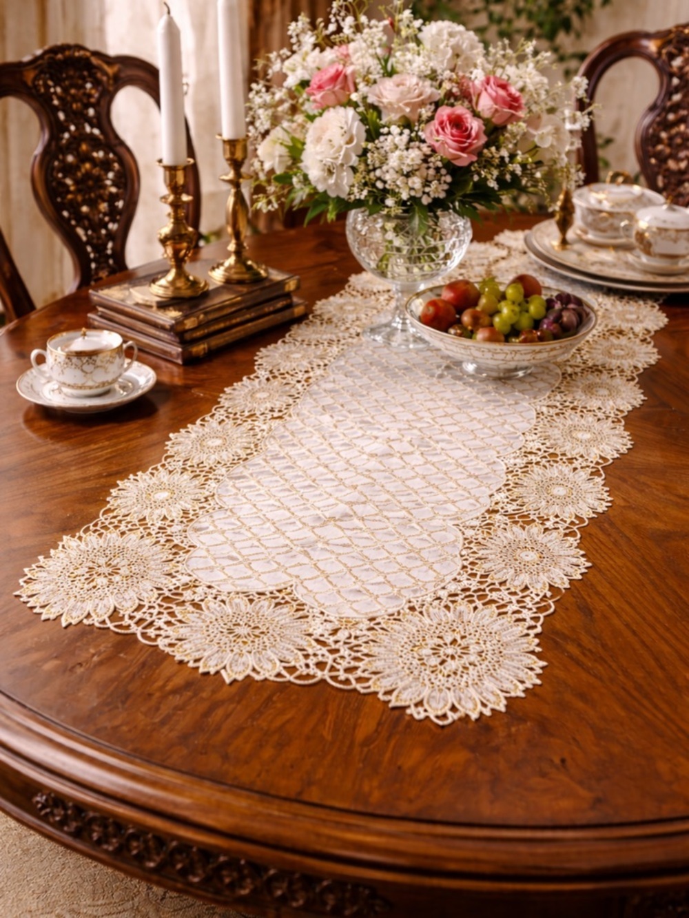 Vintage Table Runner Reversible & Wipeable